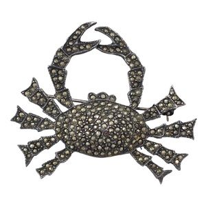 Vintage Marcasite Sterling Silver Crab Brooch Large Figural Cancer Zodiac Estate